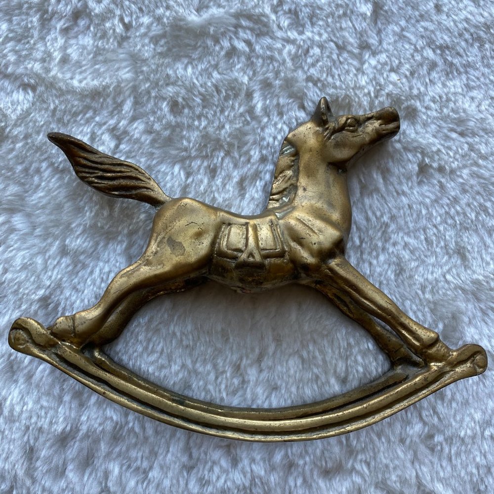 Trio Of Vintage Mid Century Solid Brass Rocking Horses Holiday Decor - Picture 4 of 15